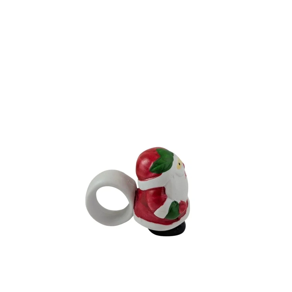 Hand Painted Porcelain Santa Napkin Rings Set of 4 Christmas Holiday Decor Boxed